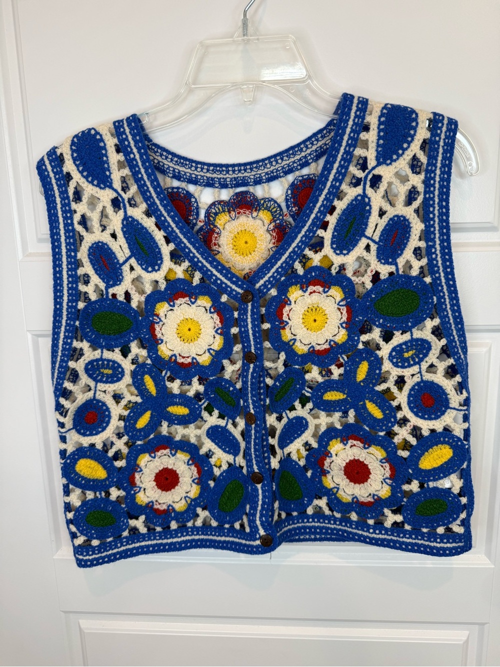 Sweater Vest Womens OS Bohemian Cardigan Open Crochet Floral CottageCore
